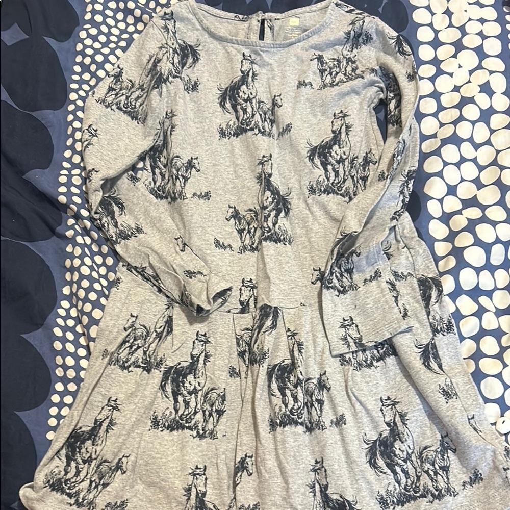Tea Collection grey and navy Fit and Flare horse Dress size 8